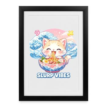 Slurp Kawaii Cat Ramen Noodles Anime Cat - Framed poster (27 × 37 cm) - black - Front