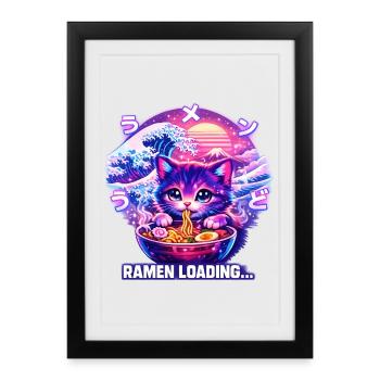 Ramen Cat Cyber Gaming - Affiche encadrée (27 × 37 cm) - noir - Devant