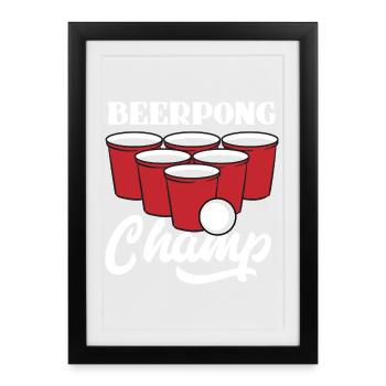BeerPong Champion Motif - Framed poster (27 × 37 cm) - black - Front