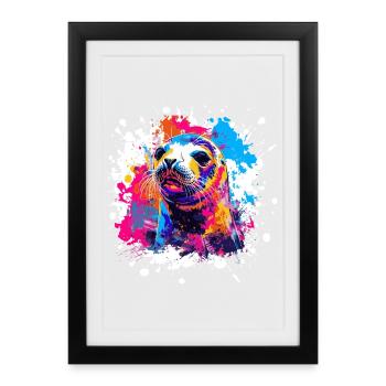 Color Explosion Seal Popart - Framed poster (27 × 37 cm) - black - Front