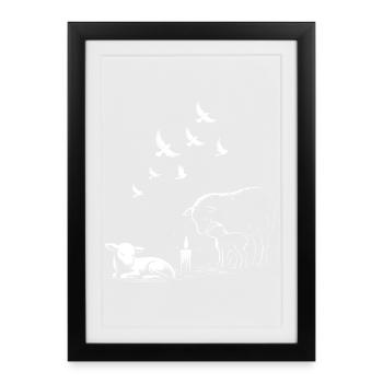 Imbolc lambs with candle and flying pigeons - Framed poster (27 × 37 cm) - black - Front