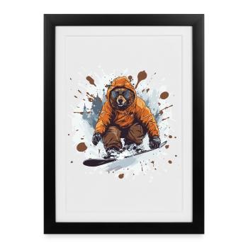 Ours Planche à neige - Affiche encadrée (27 × 37 cm) - noir - Devant