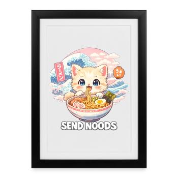 Ramen Noodles Cat Lover Retro Kawaii Cats - Framed poster (27 × 37 cm) - black - Front