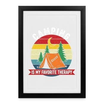 Camping Is My Favorite Therapy Retro - Framed poster (27 × 37 cm) - black - Front
