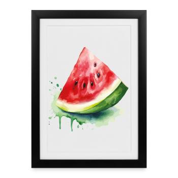 Éclaboussure d’aquarelle pastèque - Affiche encadrée (27 × 37 cm) - noir - Devant