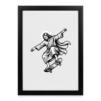 Skateboard de Jésus - Mème Skate Drôle - Affiche encadrée (27 × 37 cm) - noir - Devant