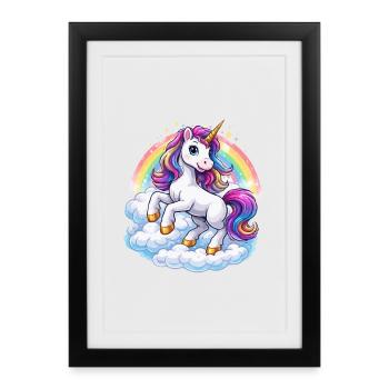 Rainbow Unicorn Over Clouds - Framed poster (27 × 37 cm) - black - Front