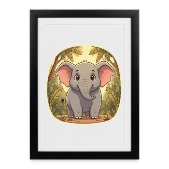 Petit éléphant dans la jungle - Affiche encadrée (27 × 37 cm) - noir - Devant
