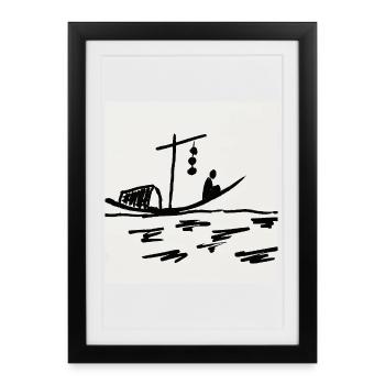 Bateau de nuit sur la rivière - Affiche encadrée (27 × 37 cm) - noir - Devant