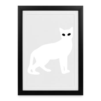 Silhouette de chat blanc Cadeau Amoureux des chats - Affiche encadrée (27 × 37 cm) - noir - Devant