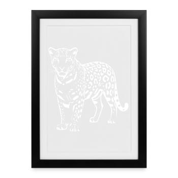 Cadeau du léopard blanc amoureux des chats - Affiche encadrée (27 × 37 cm) - noir - Devant