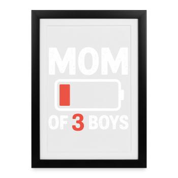 Maman de 3 garçons Batterie faible - Affiche encadrée (27 × 37 cm) - noir - Devant