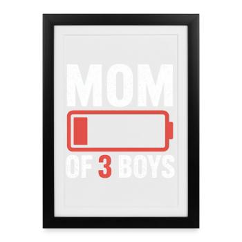 T-shirt icône de la batterie de la mère de 3 garçons - Affiche encadrée (27 × 37 cm) - noir - Devant