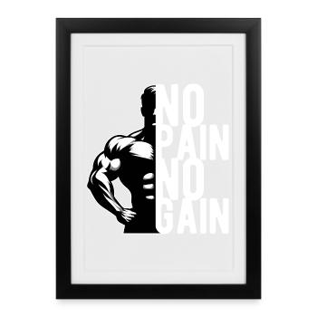 No Pain Fitness GYM No Gain Bodybuilding Drôle - Affiche encadrée (27 × 37 cm) - noir - Devant