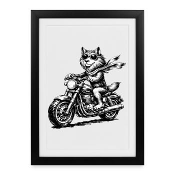 Conducteur de chat à moto avec des lunettes de soleil - Affiche encadrée (27 × 37 cm) - noir - Devant