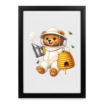 Apiculteur d’ours avec illustration de ruche - Affiche encadrée (27 × 37 cm) - noir - Devant