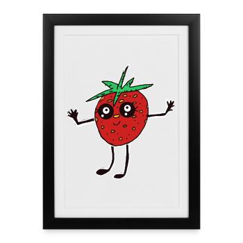 Kawaii Strawberry Strawberries Fruit Funny - Framed poster (27 × 37 cm) - black - Front