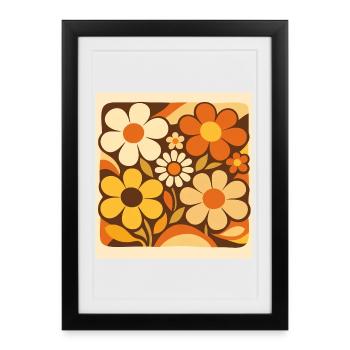 Retro flowers in shades of yellow - Framed poster (27 × 37 cm) - black - Front
