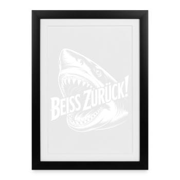 Beiss Zurück Hai Grafik - Gerahmtes Poster (27 × 37 cm) - Schwarz - Vorne