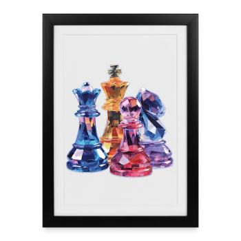 Cadeau de figurines en cristal d’échecs pour hommes - Affiche encadrée (27 × 37 cm) - noir - Devant