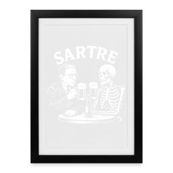 Sartre boit de la bière avec Skeleton - Affiche encadrée (27 × 37 cm) - noir - Devant