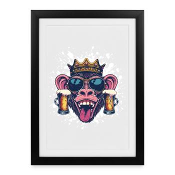 Bière de singe drôle - Affiche encadrée (27 × 37 cm) - noir - Devant