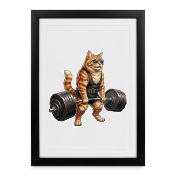Katze Bodybuilding - Gerahmtes Poster (27 × 37 cm) - Schwarz - Vorne