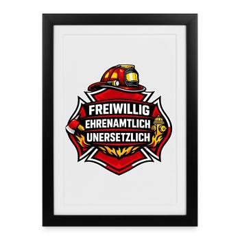 Freiwillig Ehrenamtlich Unersetzlich Emblem - Gerahmtes Poster (27 × 37 cm) - Schwarz - Vorne