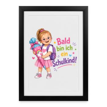 Bald bin ich ein Schulkind – Down Syndrom Mädchen - Gerahmtes Poster (27 × 37 cm) - Schwarz - Vorne