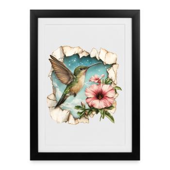 Hummingbird with flower - Framed poster (27 × 37 cm) - black - Front