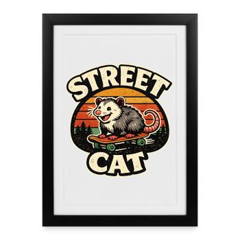 Street Cat Skate Ferret Rétro - Affiche encadrée (27 × 37 cm) - noir - Devant