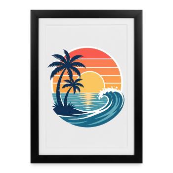 Sunset Beach Palms - Framed poster (27 × 37 cm) - black - Front