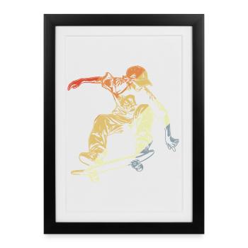 Skateboarder Boy Vintage Look - Affiche encadrée (27 × 37 cm) - noir - Devant