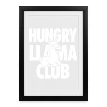 Club Hungry Lama avec burger - Affiche encadrée (27 × 37 cm) - noir - Devant