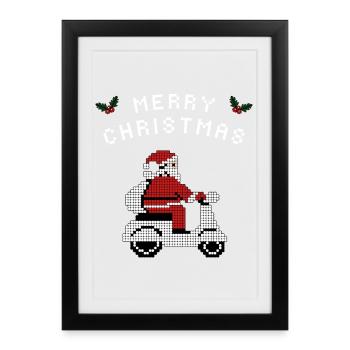 Merry Christmas Pixel Santa Scooter Gift - Framed poster (27 × 37 cm) - black - Front