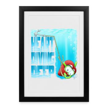 Heart Diving Deep Underwater Adventure - Framed poster (27 × 37 cm) - black - Front