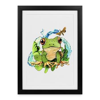 Cute frog in pond magic - Framed poster (27 × 37 cm) - black - Front
