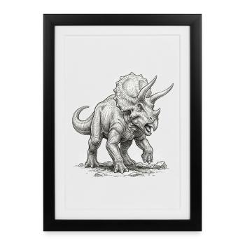 Triceratops Motiv Dinosaurier Urzeit Saurier - Gerahmtes Poster (27 × 37 cm) - Schwarz - Vorne