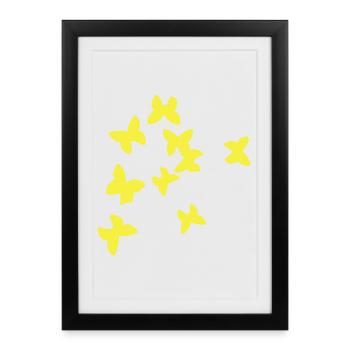 Oiseaux d'été jaune - Affiche encadrée (27 × 37 cm) - noir - Devant