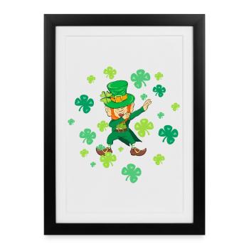 Leprechaun dansant Dabbing Trèfles Porte-bonheur - Affiche encadrée (27 × 37 cm) - noir - Devant