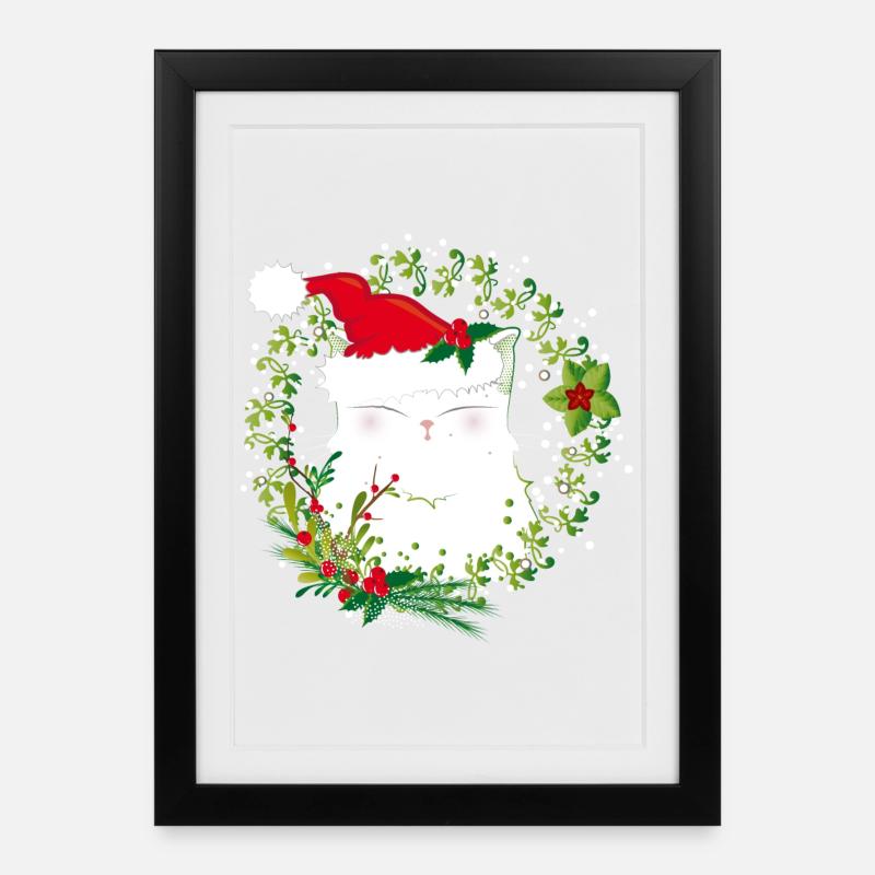 Christmas cat - Framed poster (27 × 37 cm) - black
