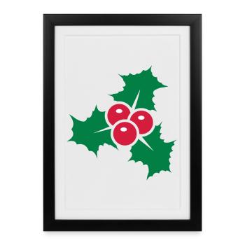 Holly leaves with red berries - Framed poster (27 × 37 cm) - black - Front