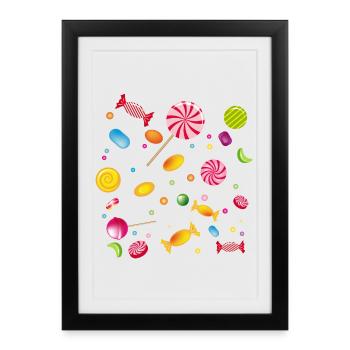 Beaucoup de bonbons, bonbons, sucettes et chewing-gum - Affiche encadrée (27 × 37 cm) - noir - Devant