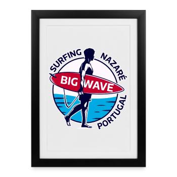 Surfing Nazaré Big Wave Portugal - Framed poster (27 × 37 cm) - black - Front