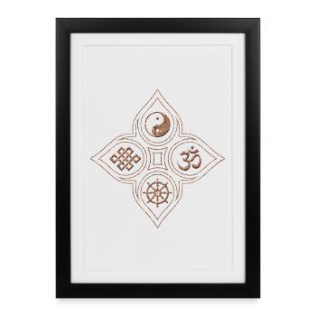 Yin Yang relief en pierre om dharmachakra noeud - Affiche encadrée (27 × 37 cm) - noir - Devant
