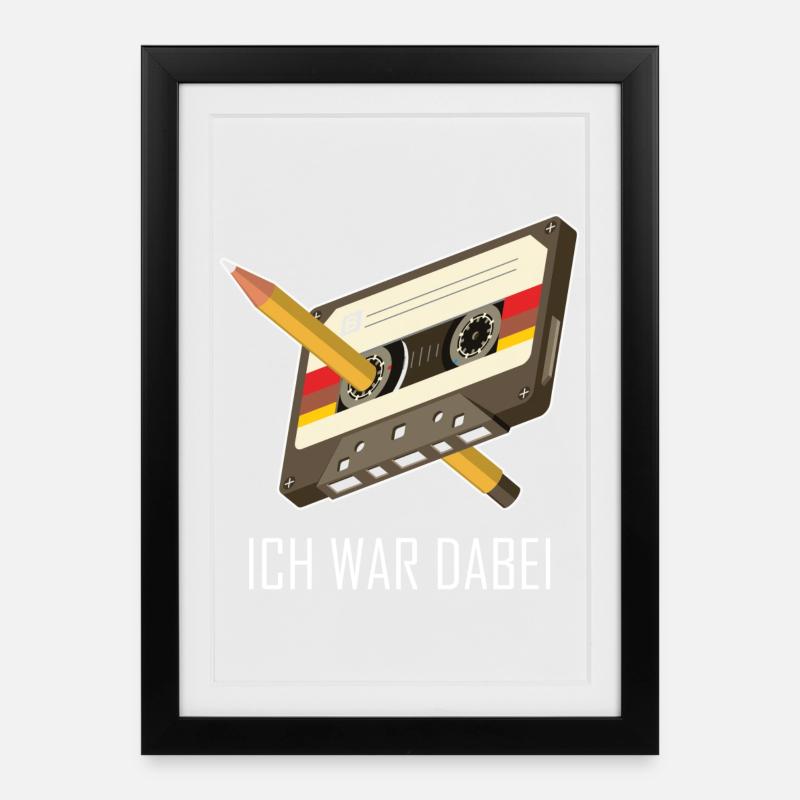 Kassette Bleistift 80er 90er Erinnerung Geschenk - Gerahmtes Poster (27 × 37 cm) - Schwarz