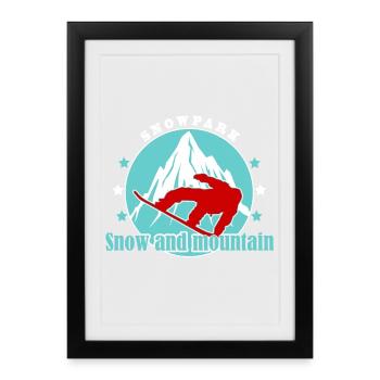 Montagne et Ski Alpin Illustration - Affiche encadrée (27 × 37 cm) - noir - Devant