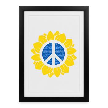 Tournesol ukrainien avec signe de paix. - Affiche encadrée (27 × 37 cm) - noir - Devant