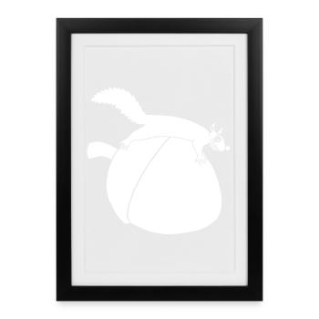 L'écureuil contre le gland (blanc) - Affiche encadrée (27 × 37 cm) - noir - Devant
