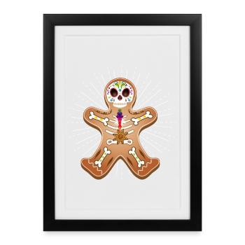 Gingerbread Man Sugar Skull Decor pour Noël - Affiche encadrée (27 × 37 cm) - noir - Devant